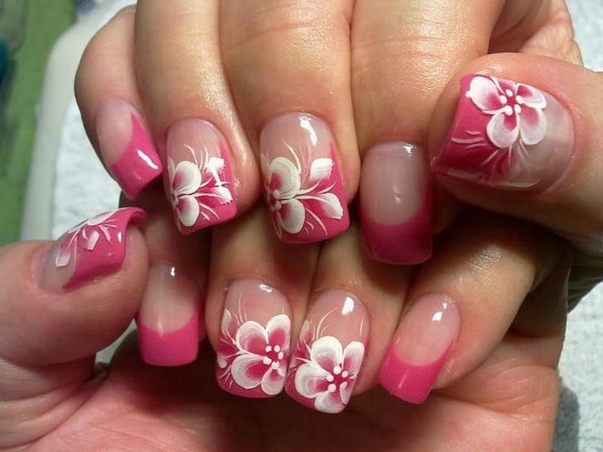 Black and Pink Floral Nails - wide 2