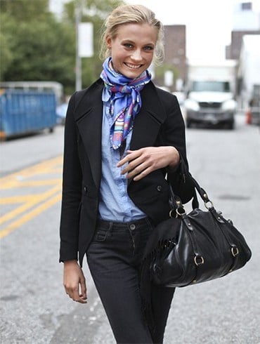 how to wear hermes scarf with a suit