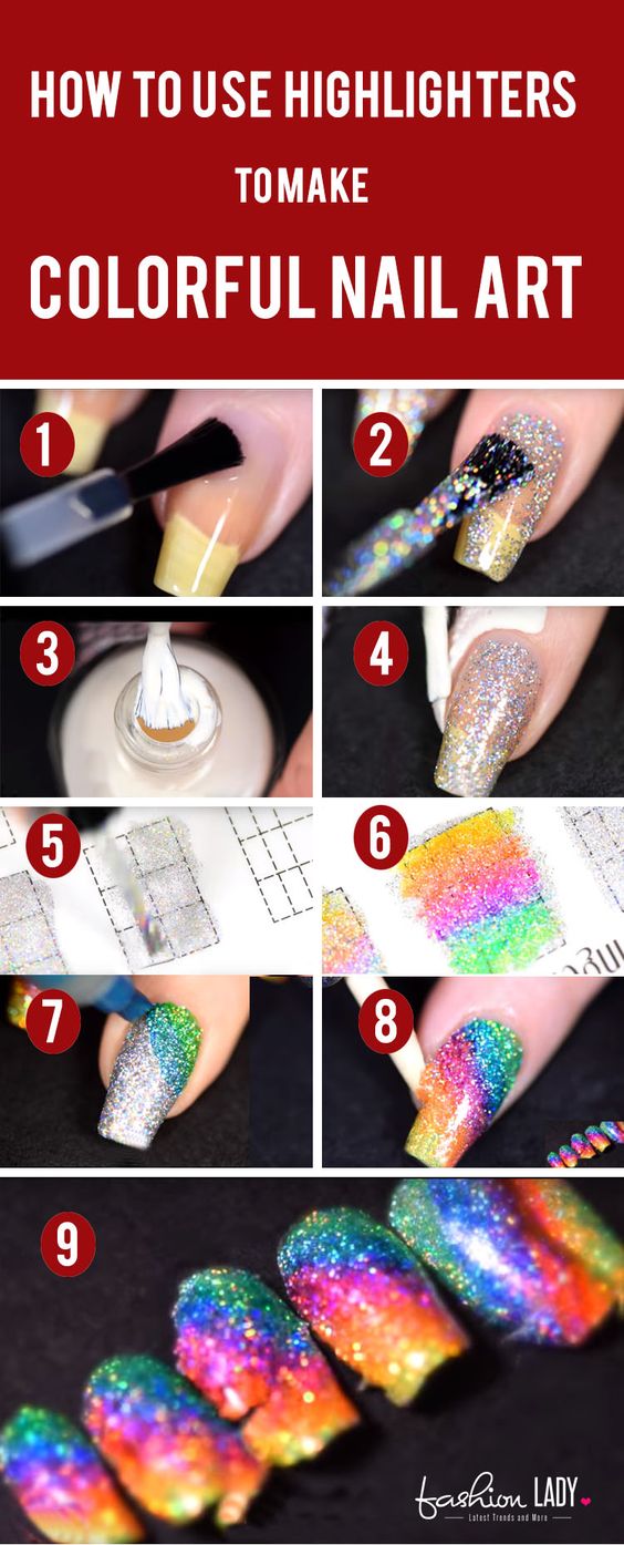 How To Use Highlighters To Make Colorful Nail Art