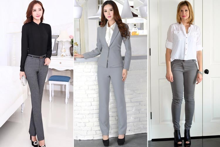gray pants work outfit