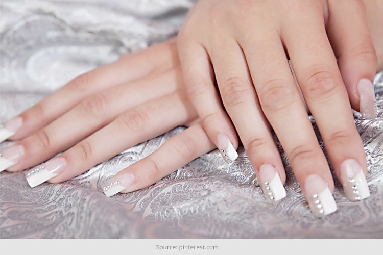 White Tip Nail Design with Rhinestones - wide 4