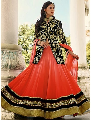 ghagra choli long blouse designs