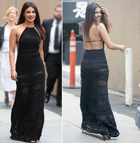 Priyanka in gold sequinned black