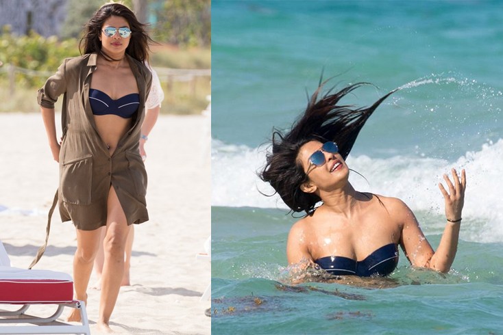 Priyanka in strapless navy blue bikini