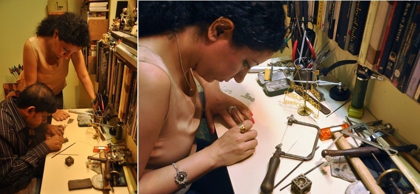 Eina Ahluwalia jewelry designer at her workstation