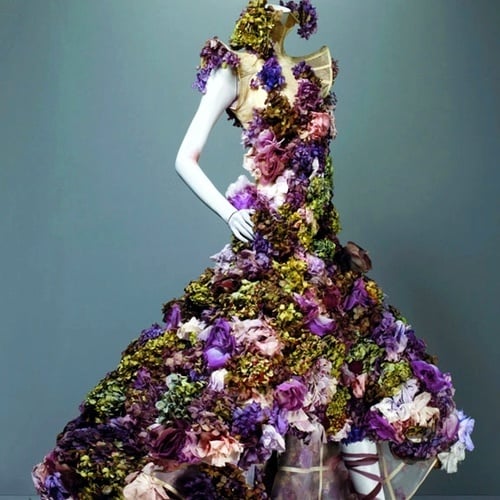 dress made up of real flowers by Alexander McQueen