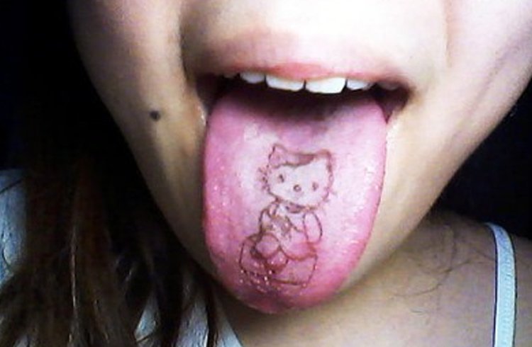 Hello Kitty Tongue Tattoo