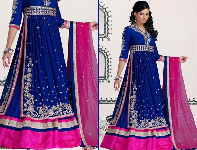 Blue Net Readymade Lehenga Choli