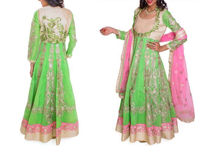 Neon Green Jacket Anarkali