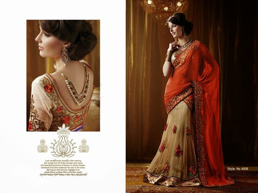 Orange designer half saree diwali collection