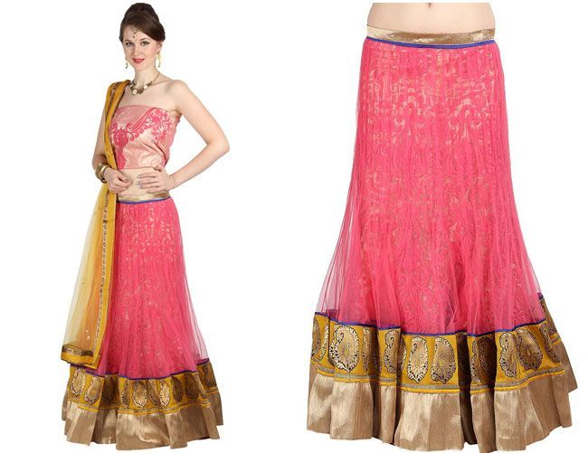 Pink Net Embroidered Lehenga