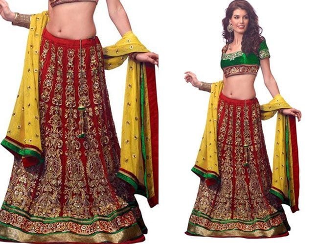 Red Net Embroidered Lehenga Choli