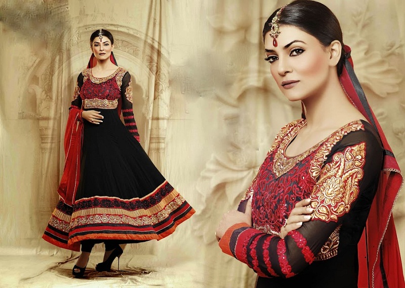 Sushmita Sen black and red floor length anarkali