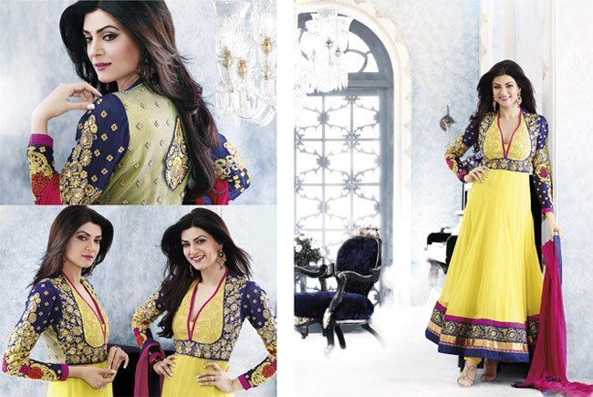 Yellow Blue Rani Anarkali