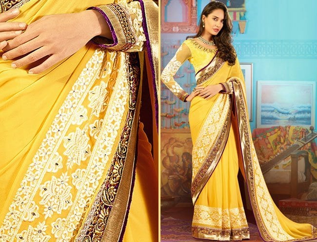 Yellow Embroidered Saree