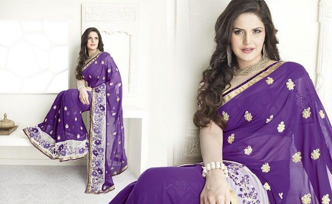 Zarine Khan Style Purple Saree