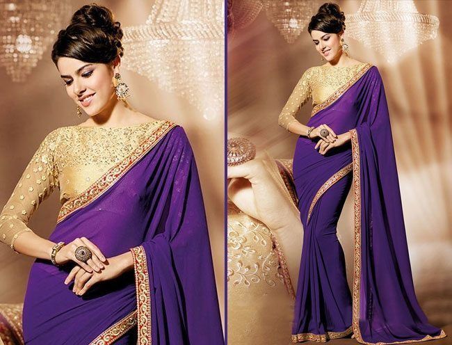 awesome purple faux georgette wedding saree
