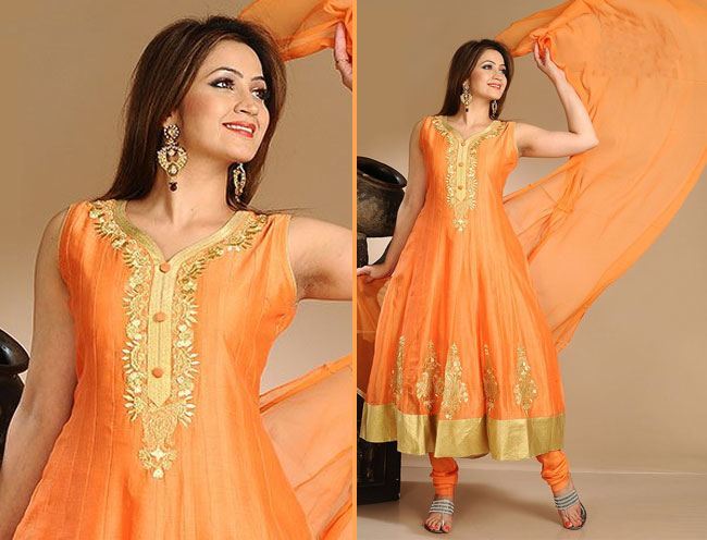 brilliant orange anarkali suit