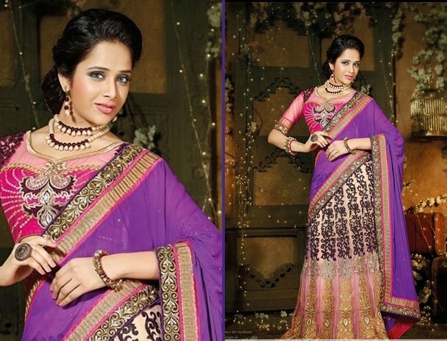 dazzling purple net satin lehenga