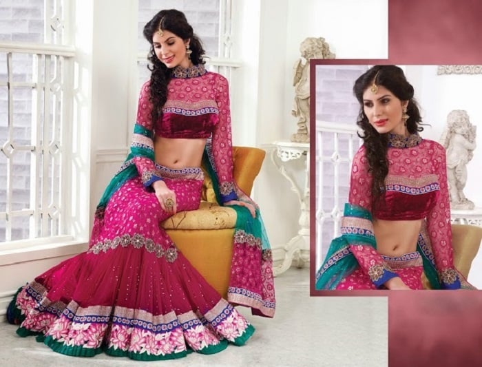 embroidered pink lehenga gota work