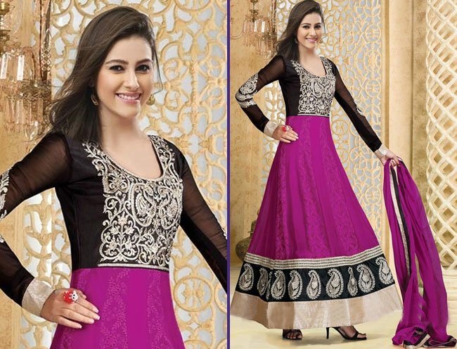 graceful purple patch border work anarkali