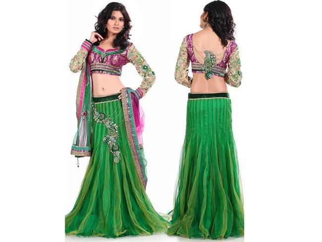 رنگ سبز زیبا مهمانی بپوشید Lehenga Choli