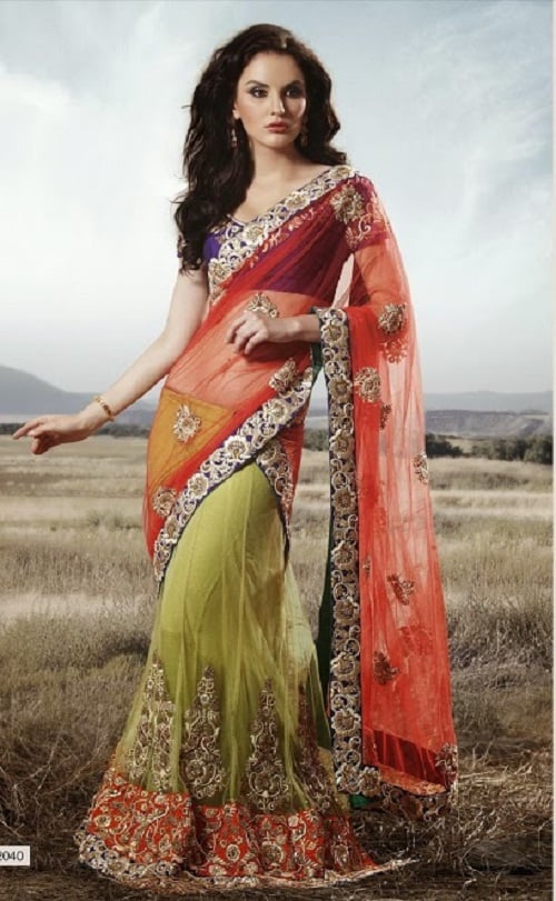 green red half sari