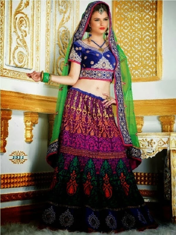 navy blue lehenga for durga puja