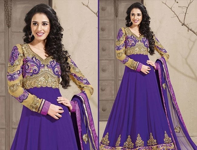 purple patch border work georgette embroidered