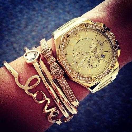 stylish watch women golden bracelets