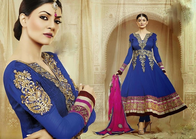 sushmita sen royal blue floor length anarkali