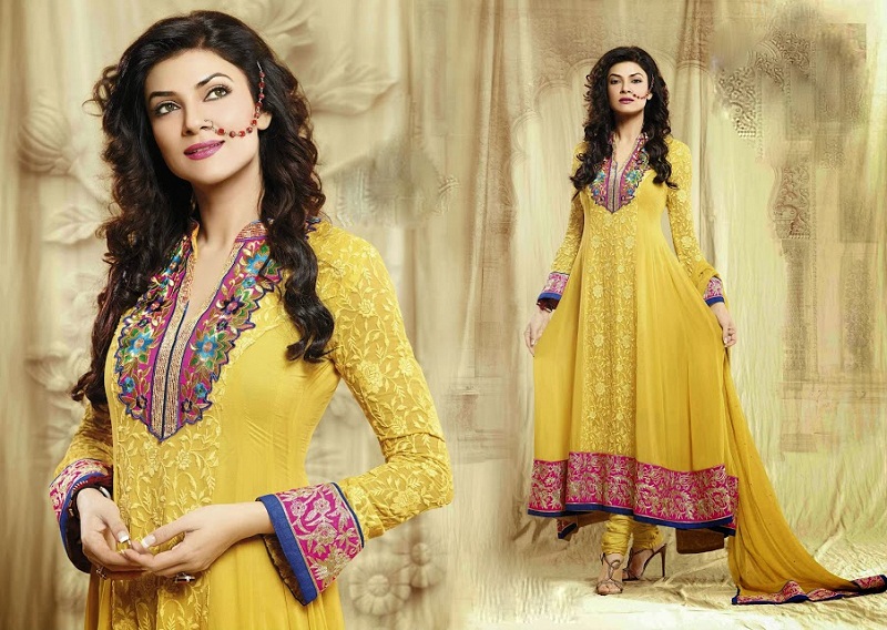 sushmita sen yellow anarkali suit