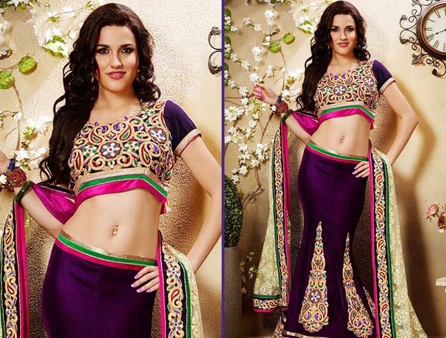 tready purple net designer lehenga