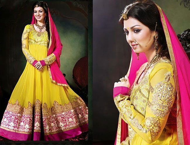 yellow and pink anarkali