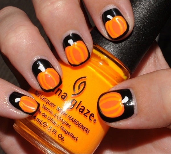 Thanksgiving Pumpkin Nail Art Designs