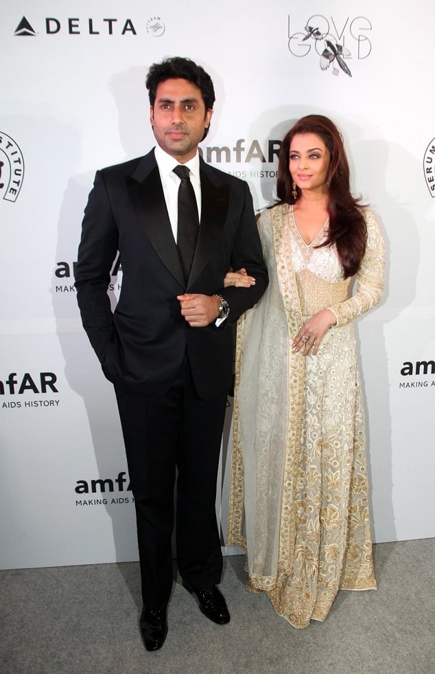 Aishwray Rai Bachchan with Abhishek at amfAR event Mumbai