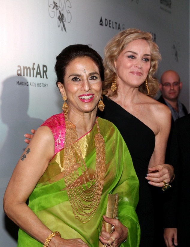 Sobha De with Sharon Stone at amfAR event