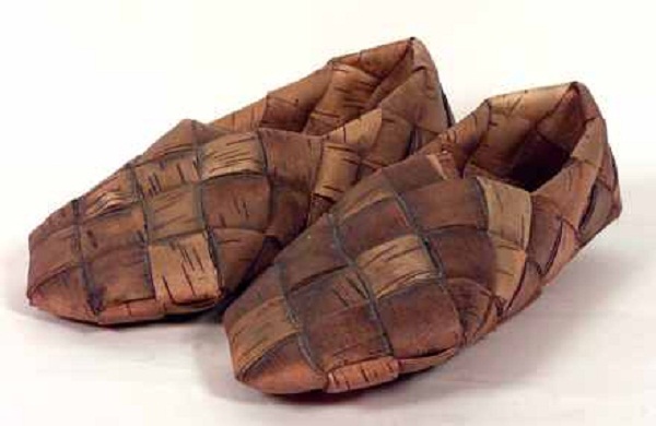 plaited birch bark shoes