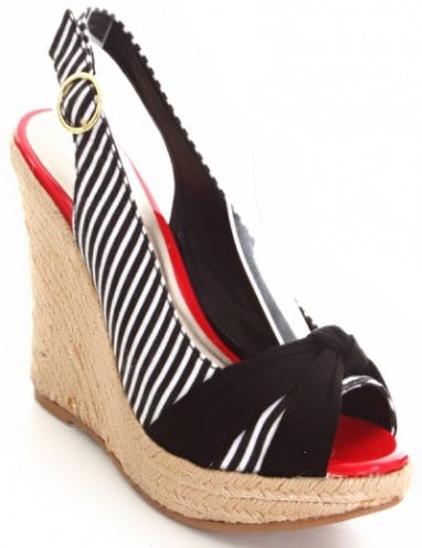 Black White Stripes Platform Wedges