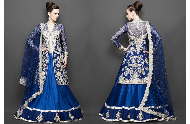 Royal blue jacket lehenga Bodice of the silk lehenga