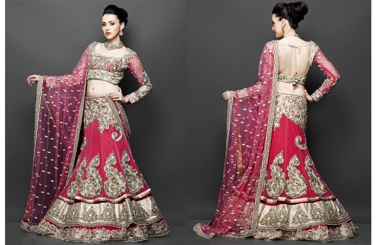 Coral triple layered lehenga Lehenga for wedding