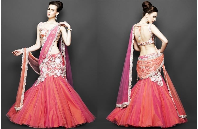 Pink and orange lehenga