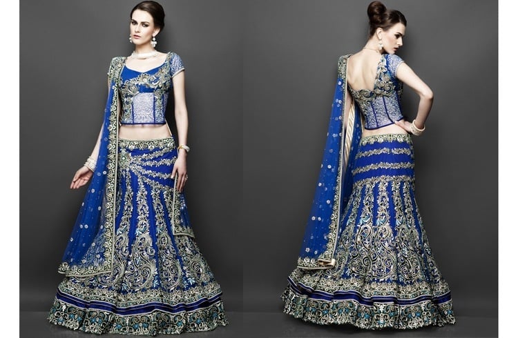 Blue and green velvet lehenga Velvet lehenga