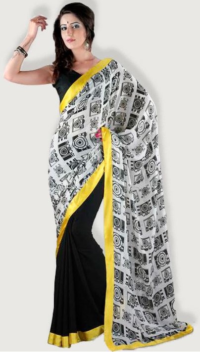 Adaa's black printed art silk saree