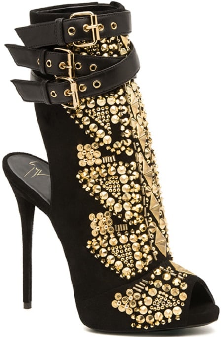 Giuseppe Zanotti gold studded peep toe bootie Fall 2014 collection