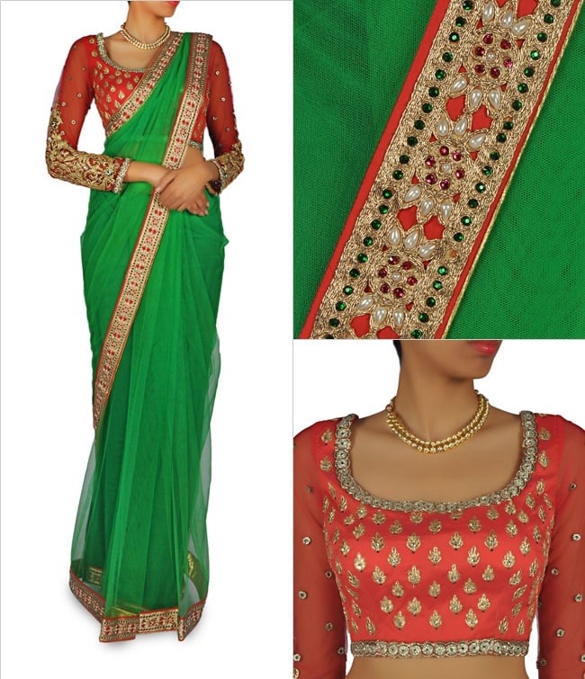 Bridal Green Net Sari