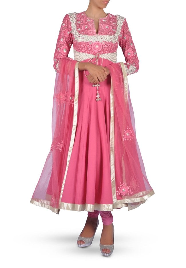 2 Carnation Pink Embroidered Anarkali Suit