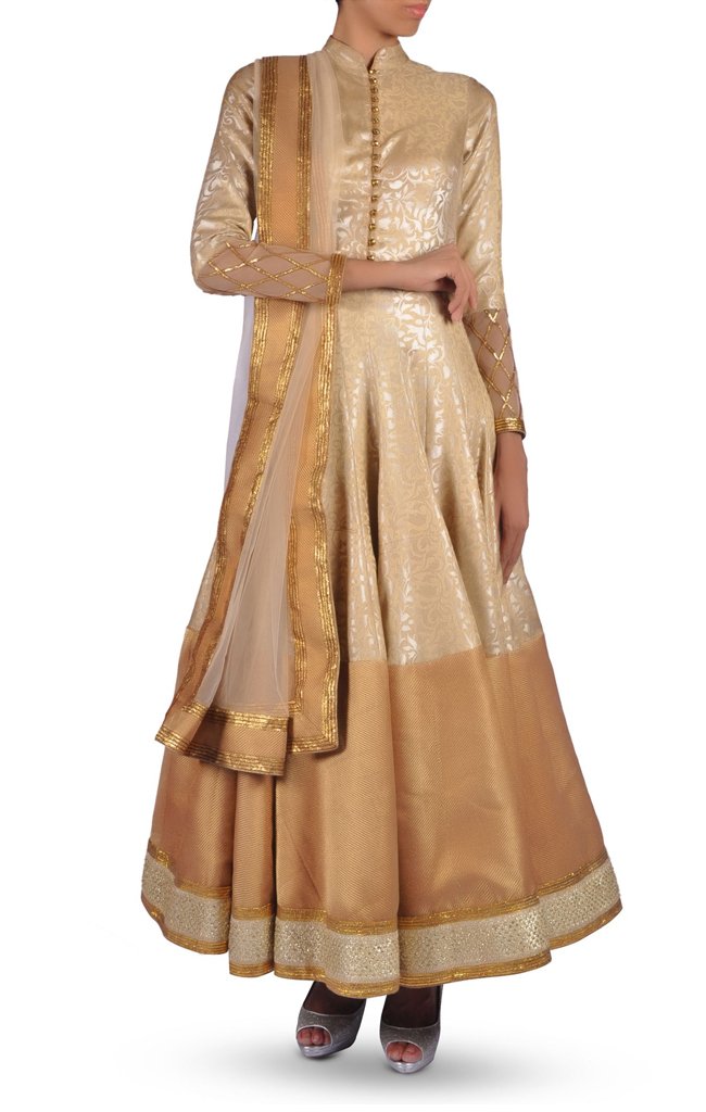 Golden Brocade Anarkali Suit