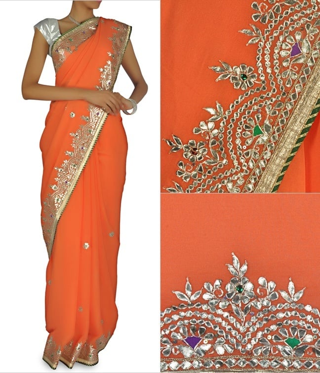 Orange Peach Designer Sari