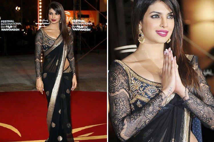 Priyanka Chopra in sheer saree blouse design